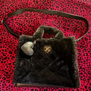 Juicy Couture Black Faux Fur Shoulder Bag